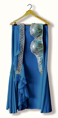 Conjunto para dança do ventre azul holográfico